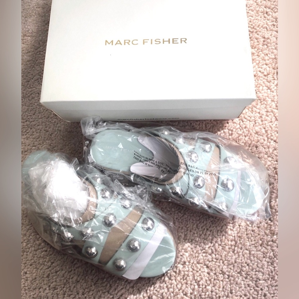 Marc Fisher Aqua and Beige Studded Sandals